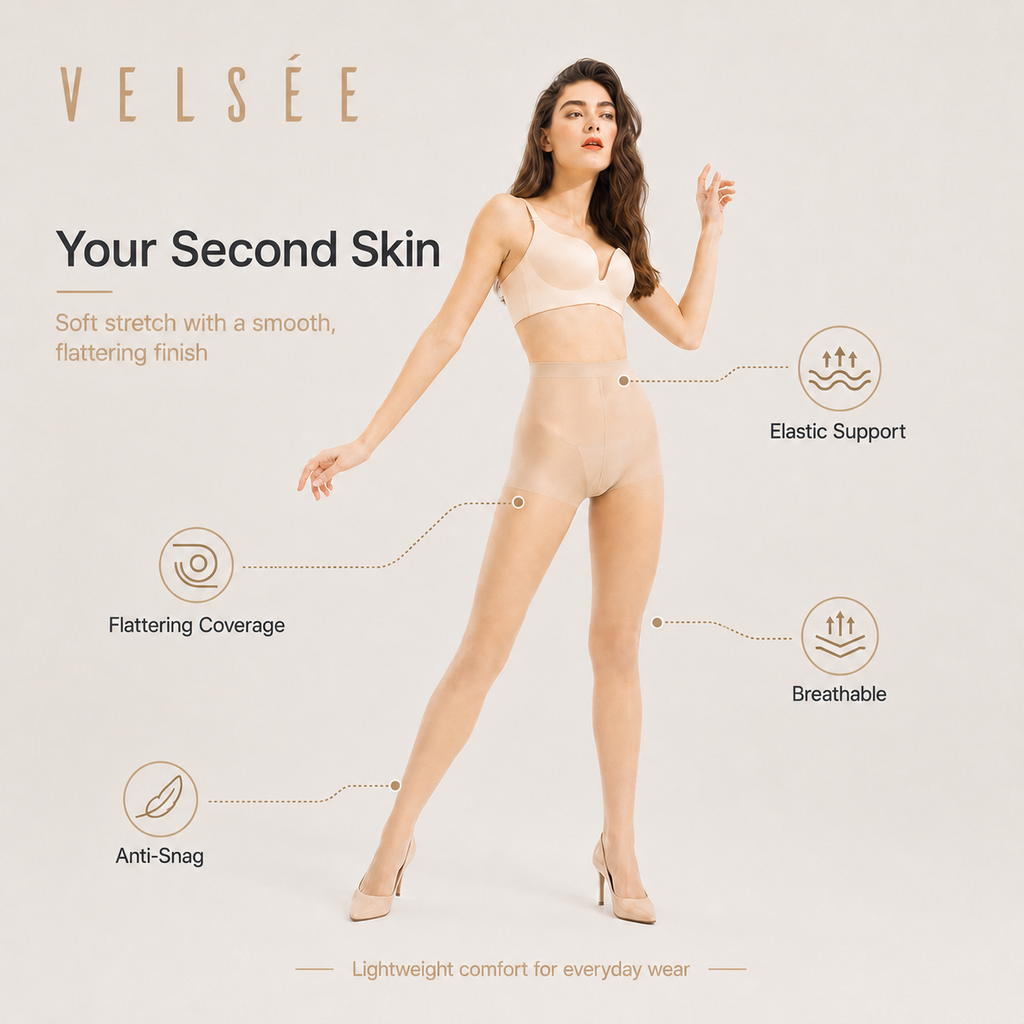 VELSÉE Women's Ultra-Sheer Run-Resistant Pantyhose | No-Slip Waistband Summer Tights