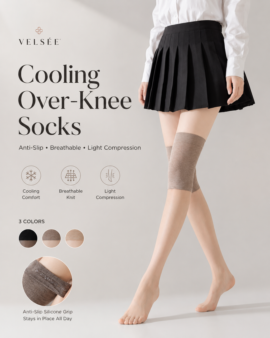 VELSÉE Women’s Cooling Knee High Stocking Sleeves Anti-Slip Summer Leg Covers for Dresses