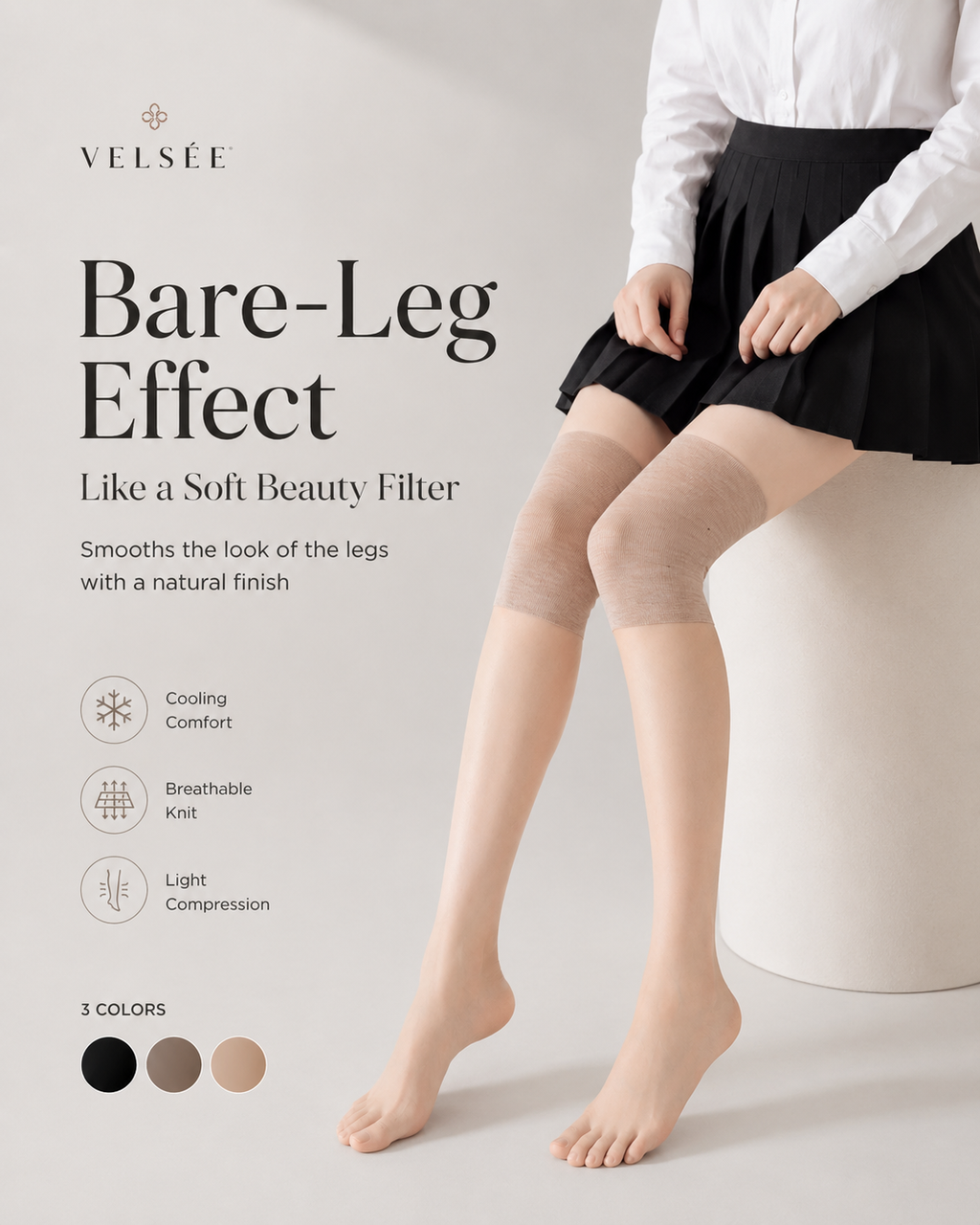 VELSÉE Women’s Cooling Knee High Stocking Sleeves Anti-Slip Summer Leg Covers for Dresses