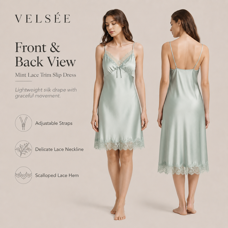 VELSÉE 19 Momme Silk Cami and Lace Robe Set