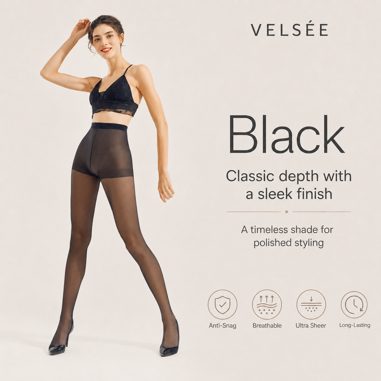 VELSÉE Women's Ultra-Sheer Run-Resistant Pantyhose | No-Slip Waistband Summer Tights