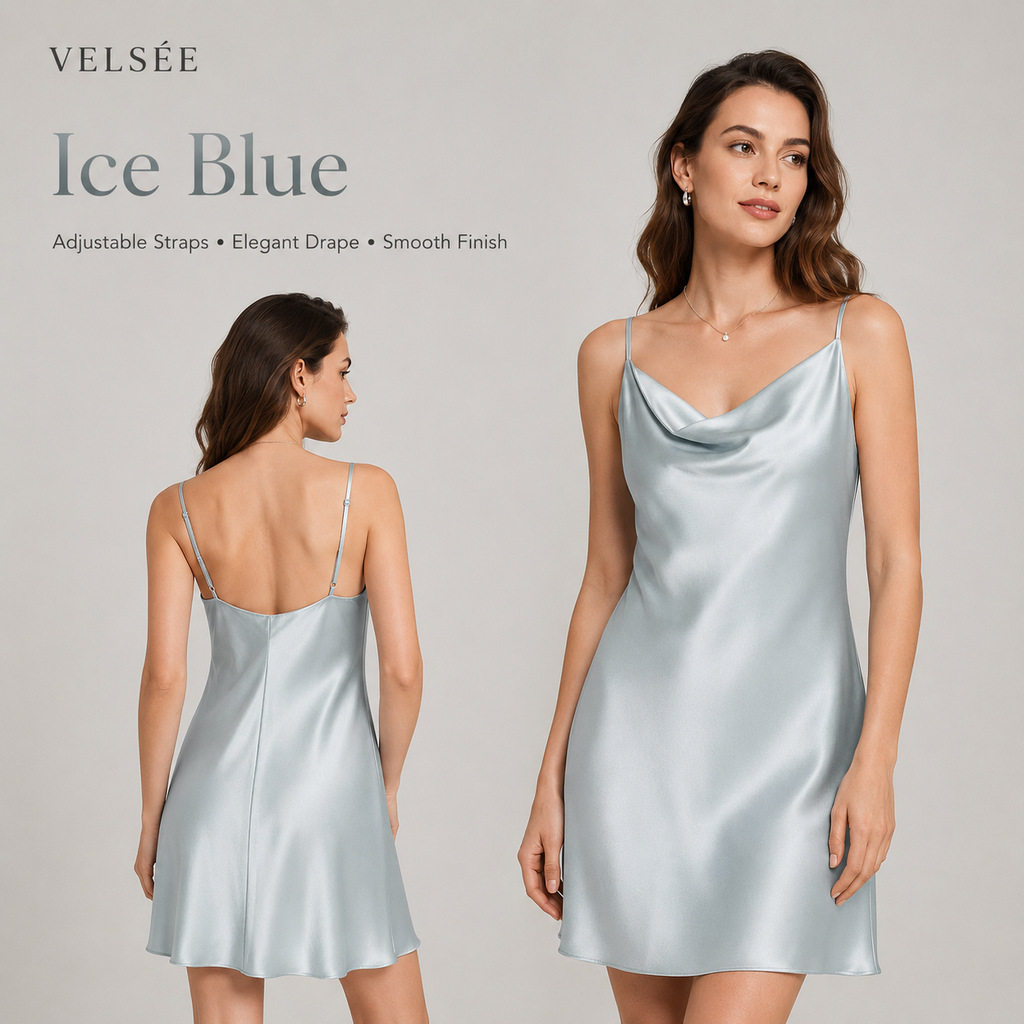 VELSÉE 19 Momme Mulberry Silk Slip Dress for Women – Luxury Cowl Neck Nightgown with Adjustable Straps