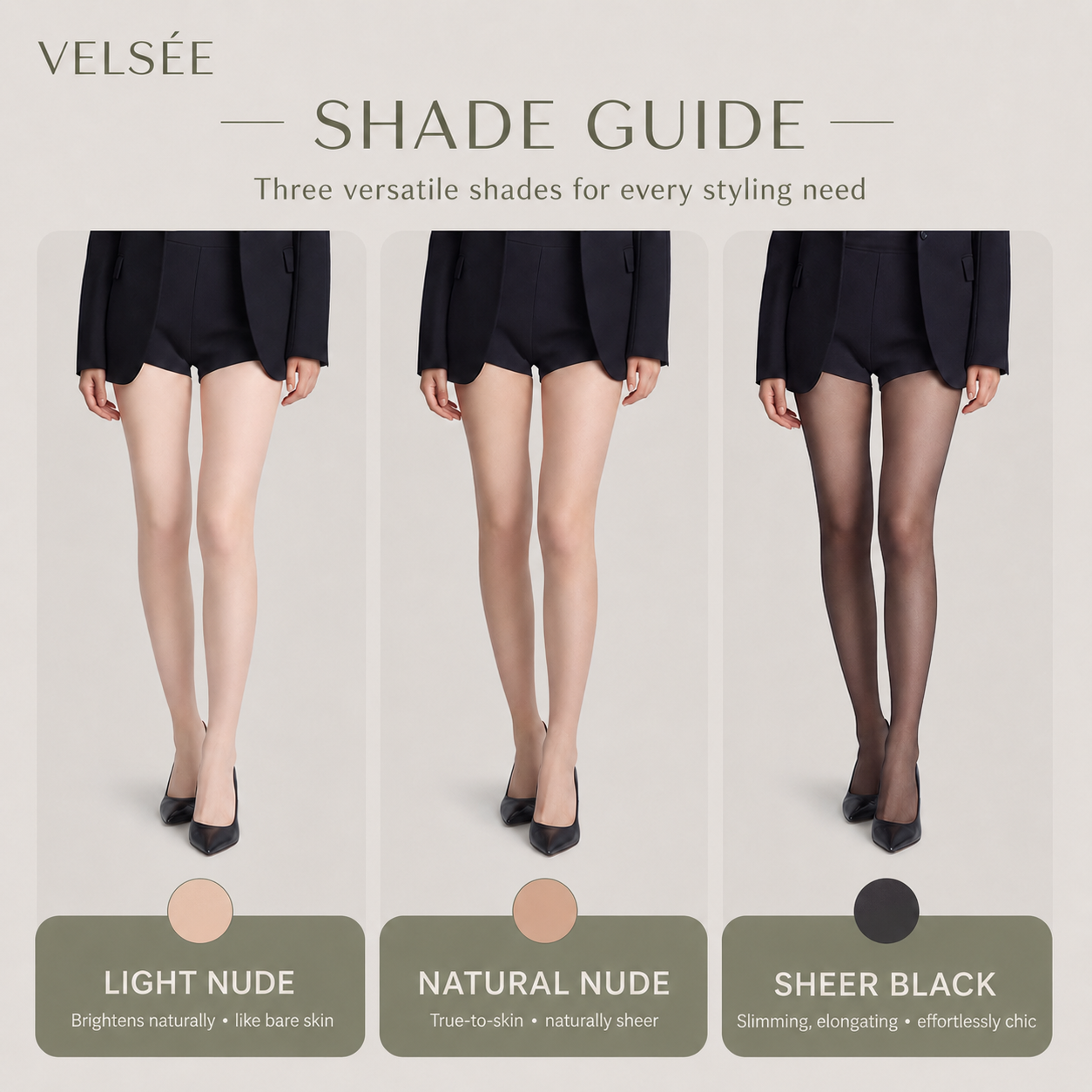 Velsée Women's Soft Silk Sheer Tights | Run-Resistant No-Slip Natural Skin Tone | Quiet Luxury Feminine Hosiery
