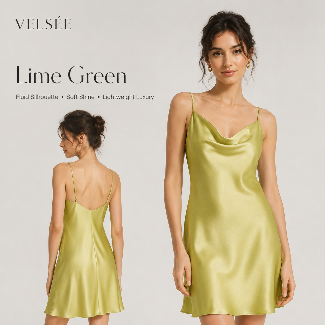 VELSÉE 19 Momme Mulberry Silk Slip Dress for Women – Luxury Cowl Neck Nightgown with Adjustable Straps