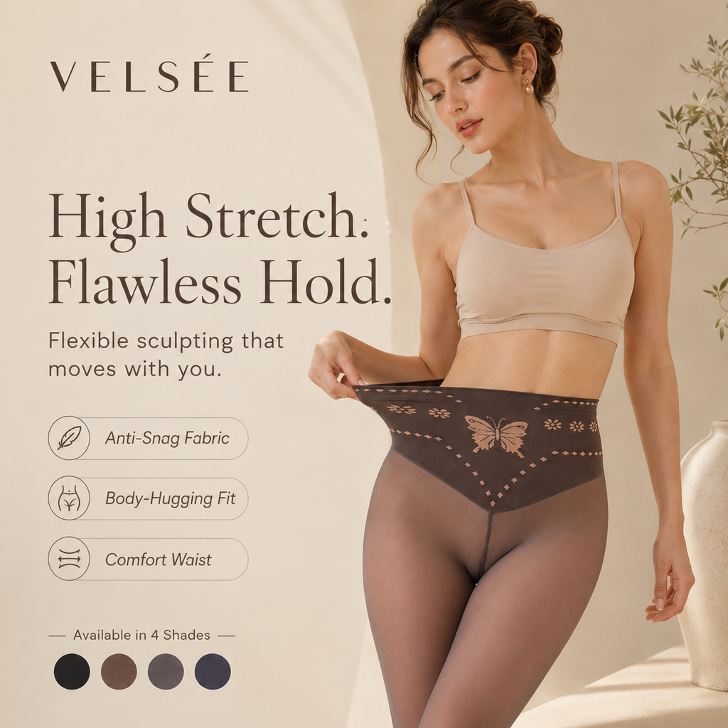 VELSÉE Women’s Butterfly Waist Shaping Tights – High Waisted Sheer Pantyhose, Tummy Control, Anti-Snag, Nude Look Leggings
