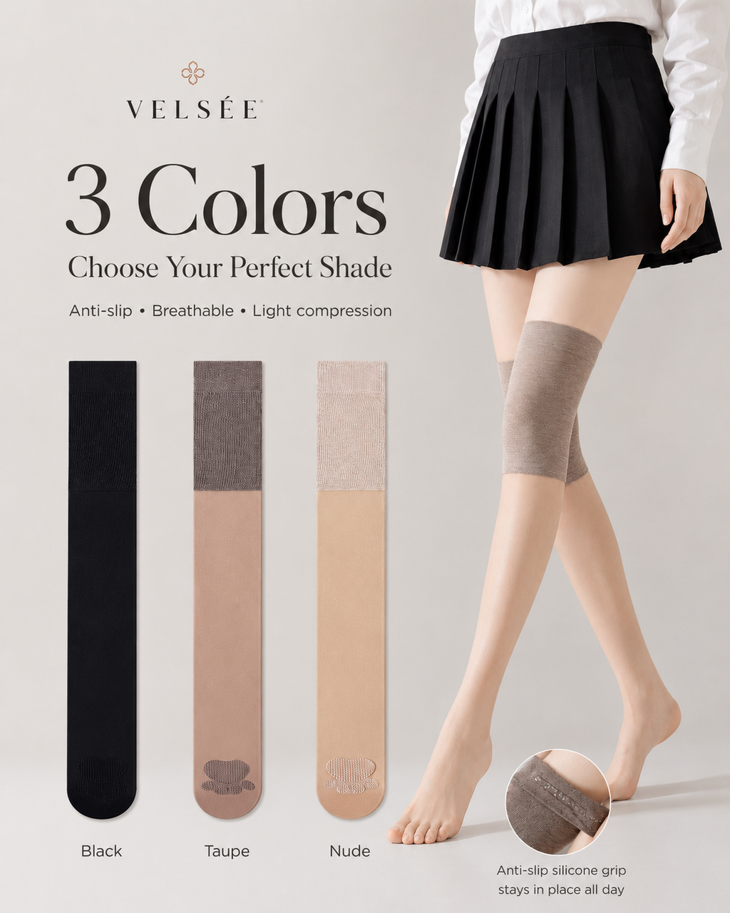 VELSÉE Women’s Cooling Knee High Stocking Sleeves Anti-Slip Summer Leg Covers for Dresses