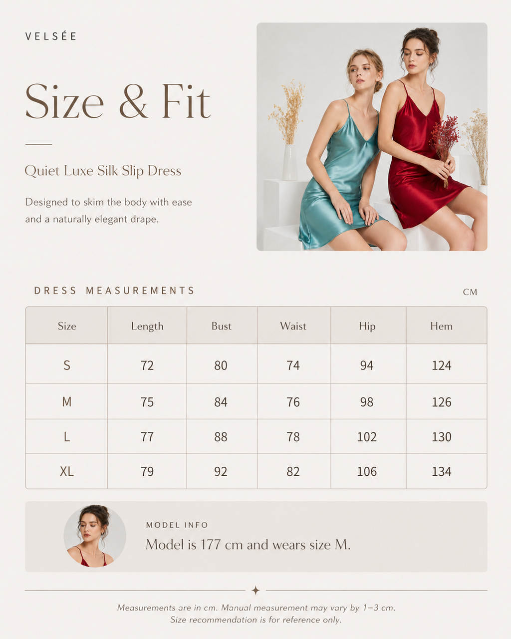 VELSÉE 19 Momme Mulberry Silk Slip Dress for Women, Luxury Satin Nightgown, Adjustable Spaghetti Strap Sleep Dress