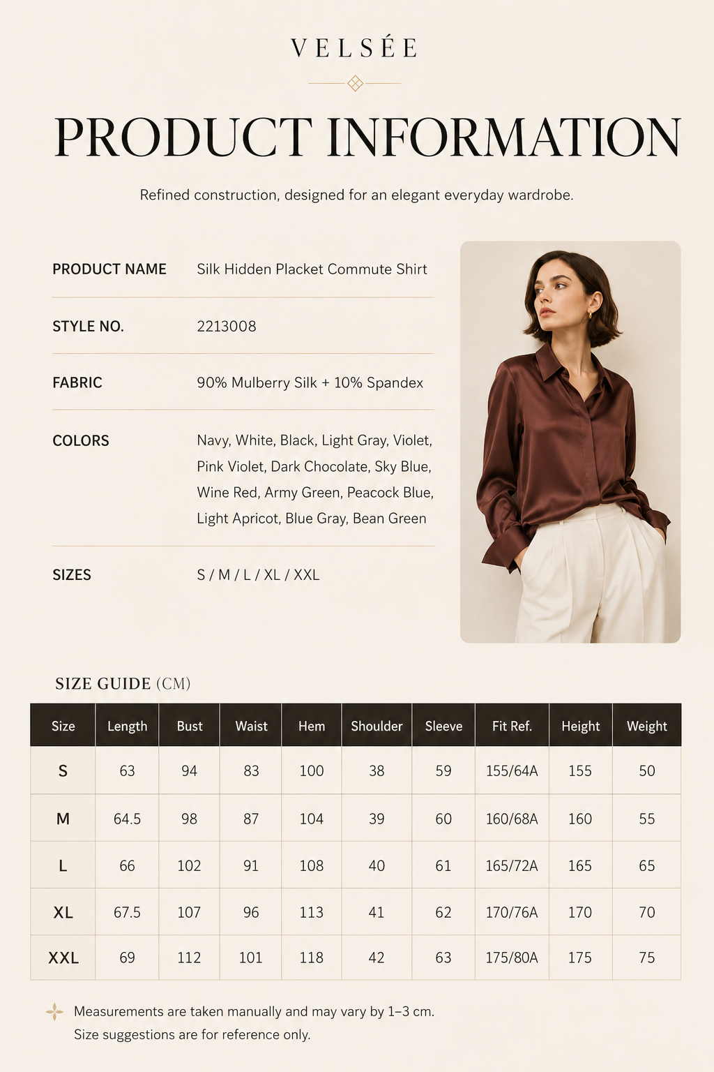 VELSÉE Women’s Silk Satin Button Down Blouse – Luxury Long Sleeve Work Shirt, Mulberry Silk Blend Elegant Office Top