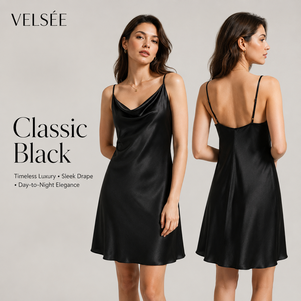VELSÉE 19 Momme Silk Cowl Neck Slip Dress