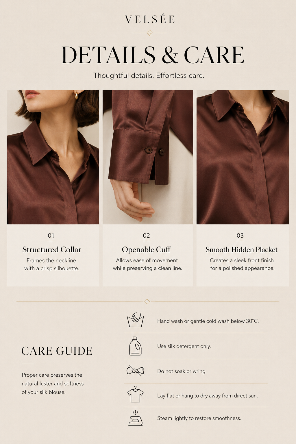 VELSÉE Women’s Silk Satin Button Down Blouse – Luxury Long Sleeve Work Shirt, Mulberry Silk Blend Elegant Office Top
