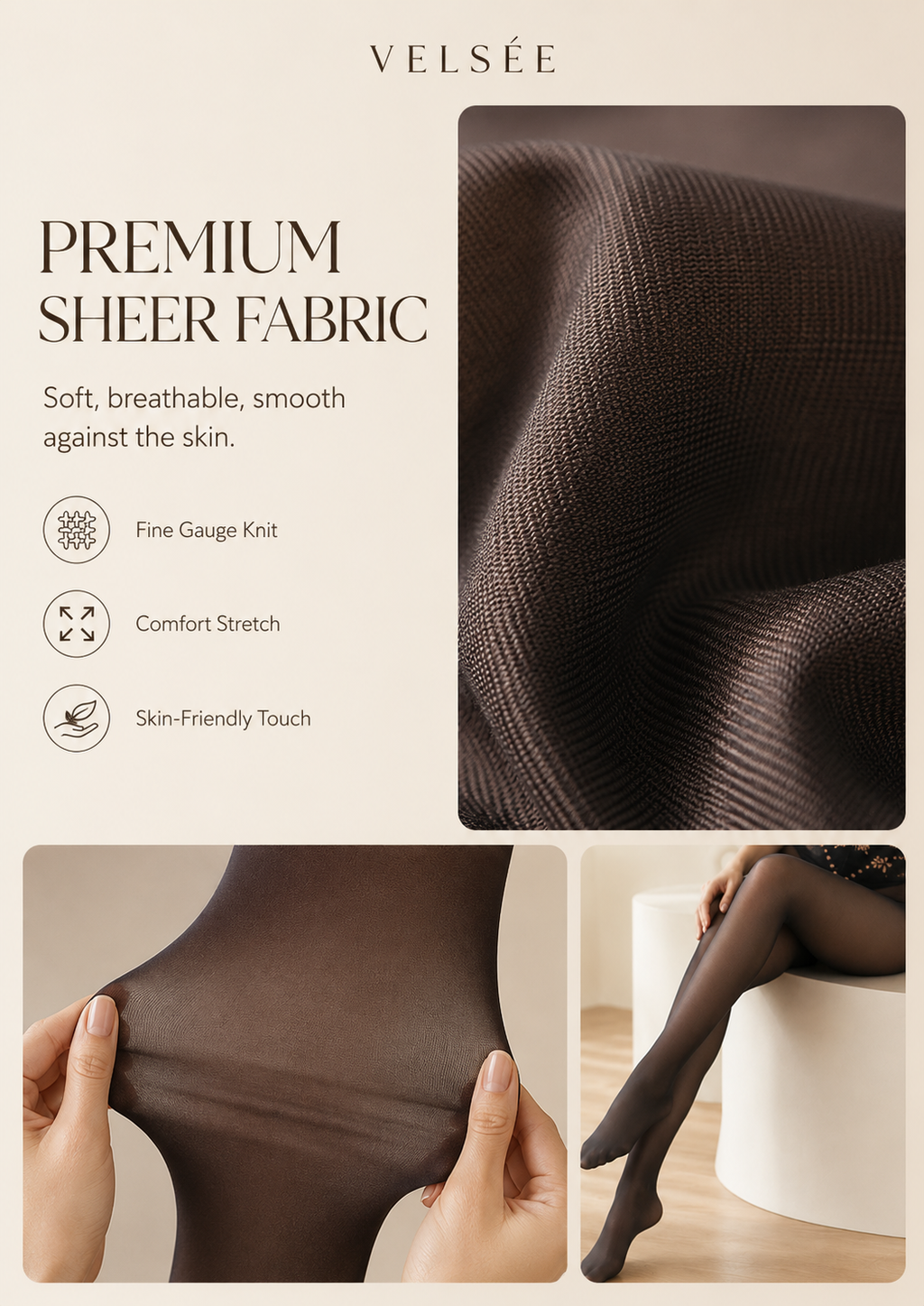 VELSÉE Women’s Butterfly Waist Shaping Tights – High Waisted Sheer Pantyhose, Tummy Control, Anti-Snag, Nude Look Leggings