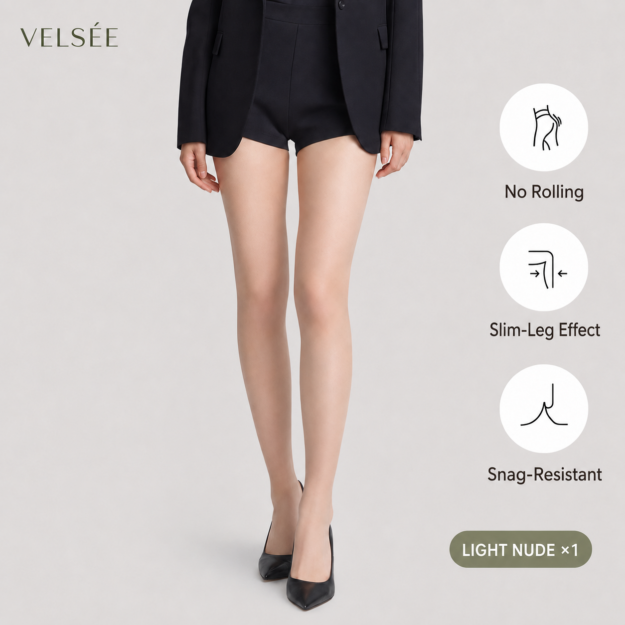 Velsée Women's Soft Silk Sheer Tights | Run-Resistant No-Slip Natural Skin Tone | Quiet Luxury Feminine Hosiery