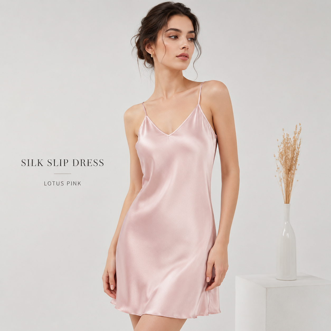 VELSÉE 19 Momme Mulberry Silk Slip Dress for Women, Luxury Satin Nightgown, Adjustable Spaghetti Strap Sleep Dress